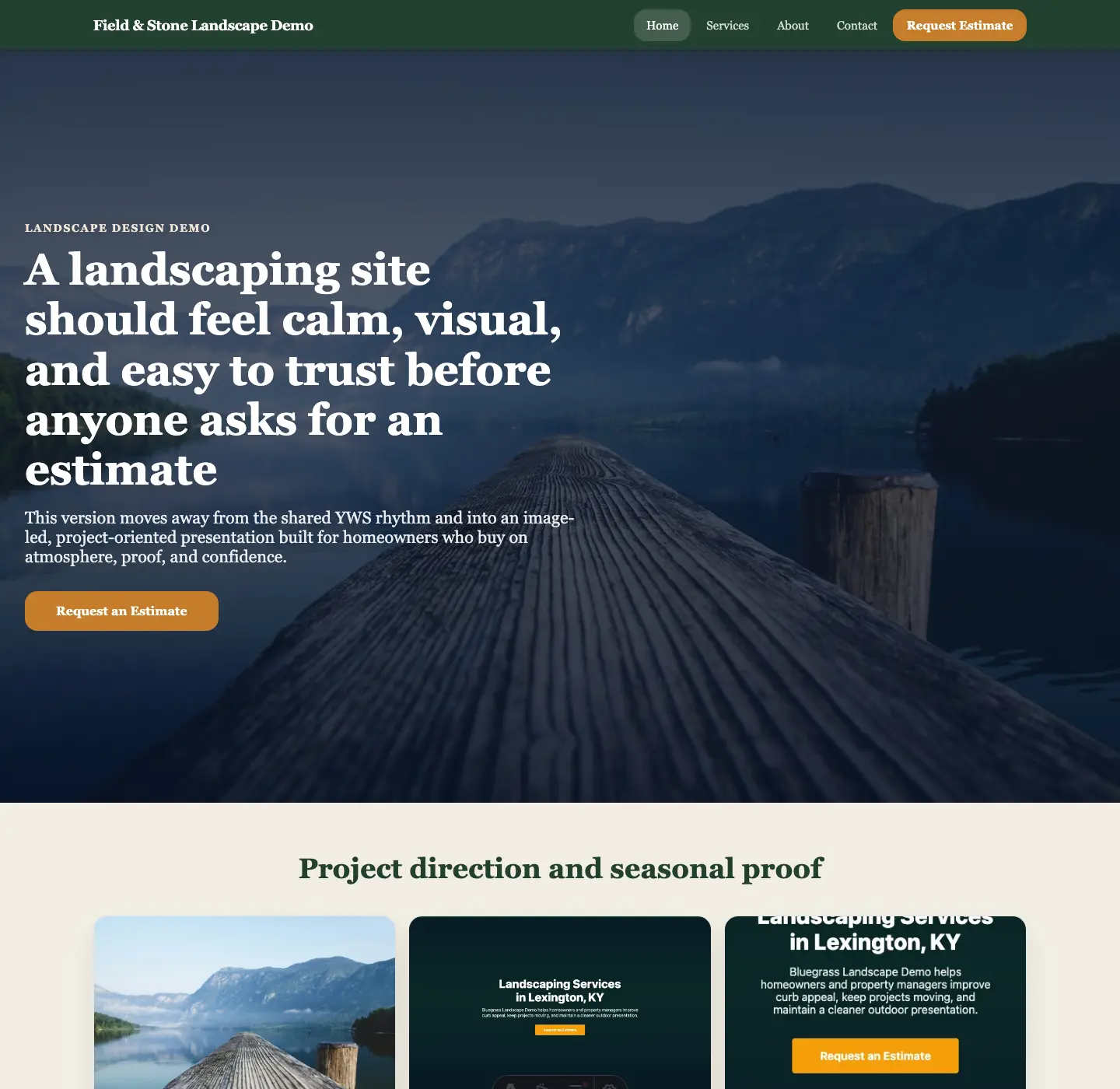 Homepage screenshot of the Lexington landscaper demo build